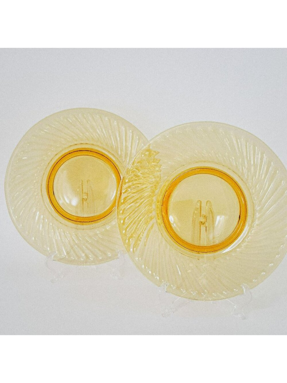 Imperial Glass Twisted Optic Amber Footed Salad Plate Set of 2, Fall Dinnerware